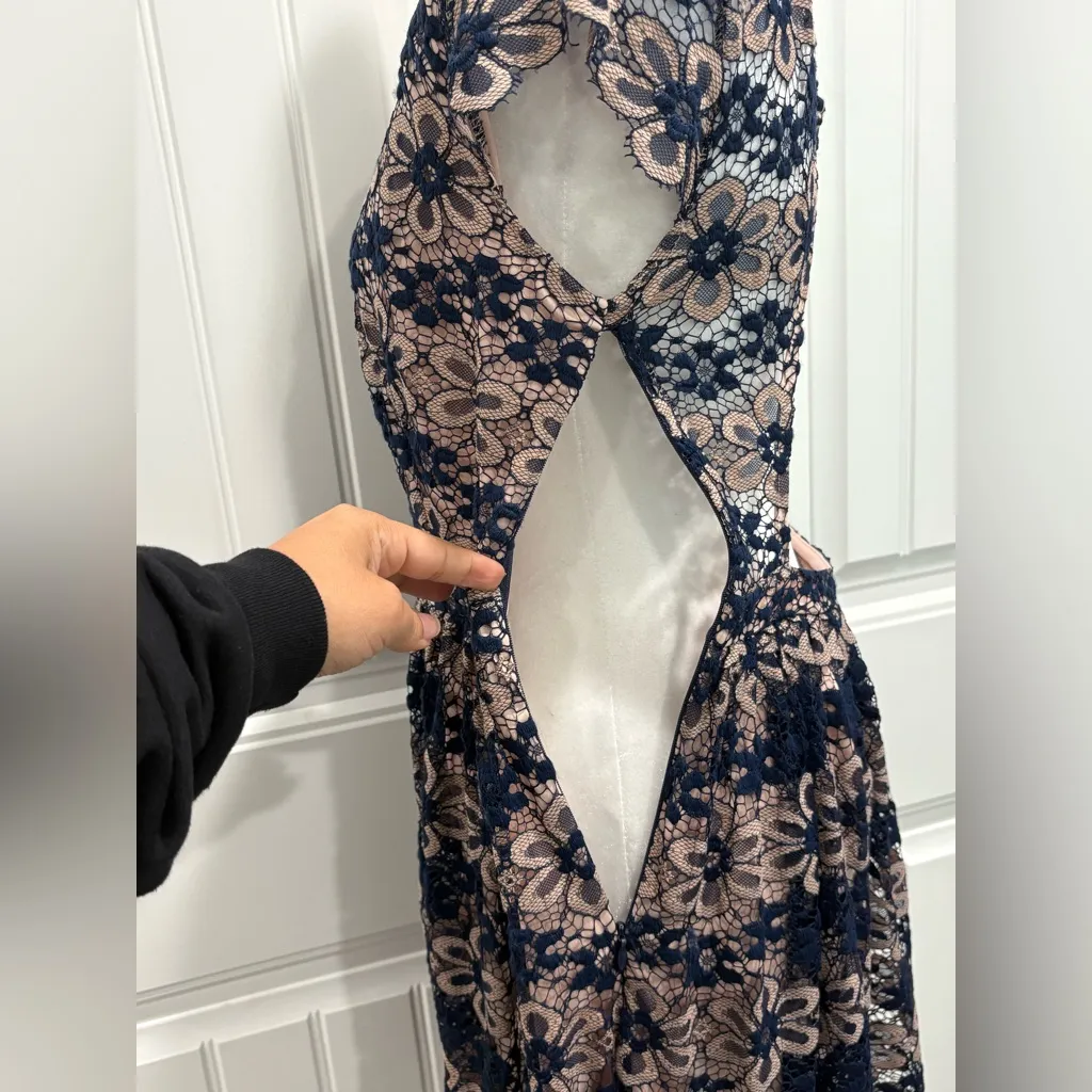 Altar'd State Lace Navy and Pink Floral Midi Dress Size M - Image 7