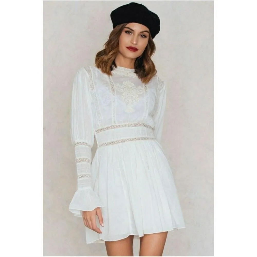 NWOT Free People Ivory Victorian Waisted CROCHET Mini Dress 2 Lace Cotton Womens - Image 8