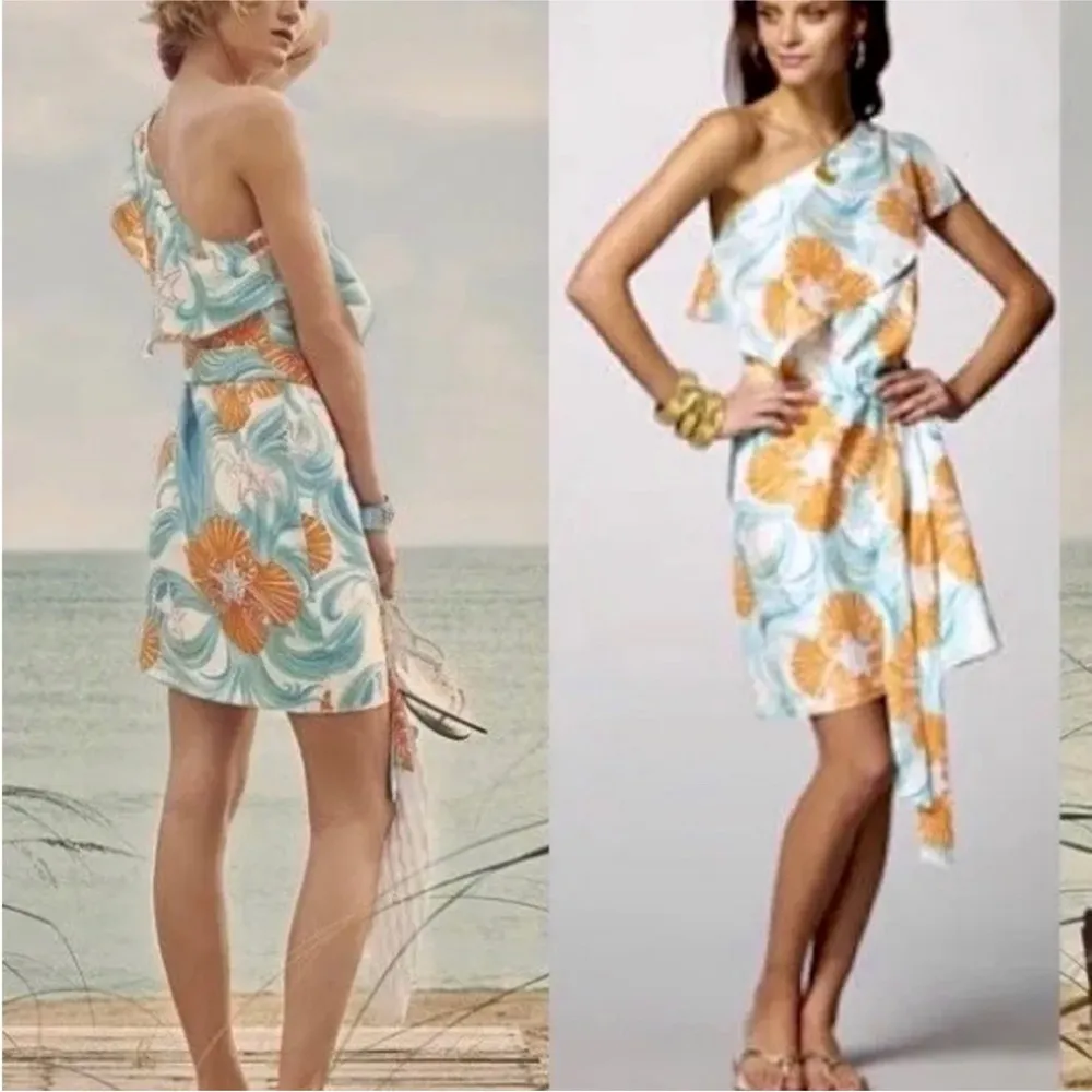 LILLY PULITZER KENDALL SILK HABOTA DO THE WAVE BLUE PEACH DRESS 6 - Image 2