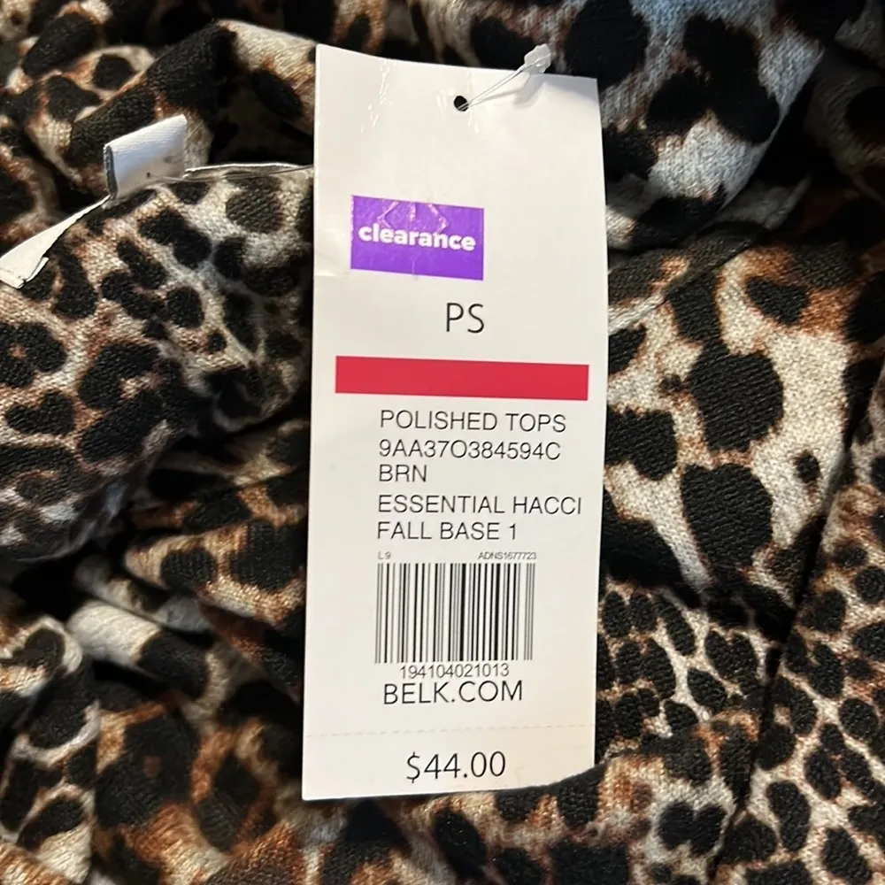 New Directions PS women's cowl neck cheetah print top shark bit hem 3/4 sleeve Brown Size undefined - Image 7