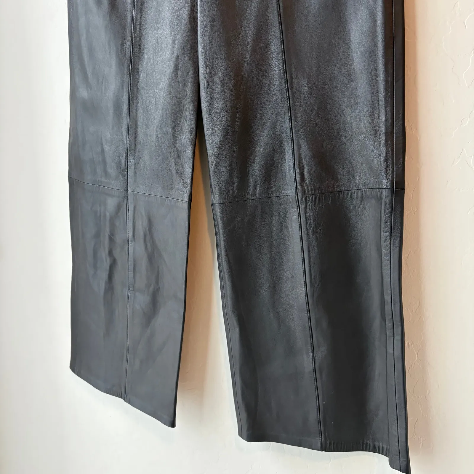 Vince Lamb Leather Black Wide Leg Cropped Leather Pants Size 6 - Image 5