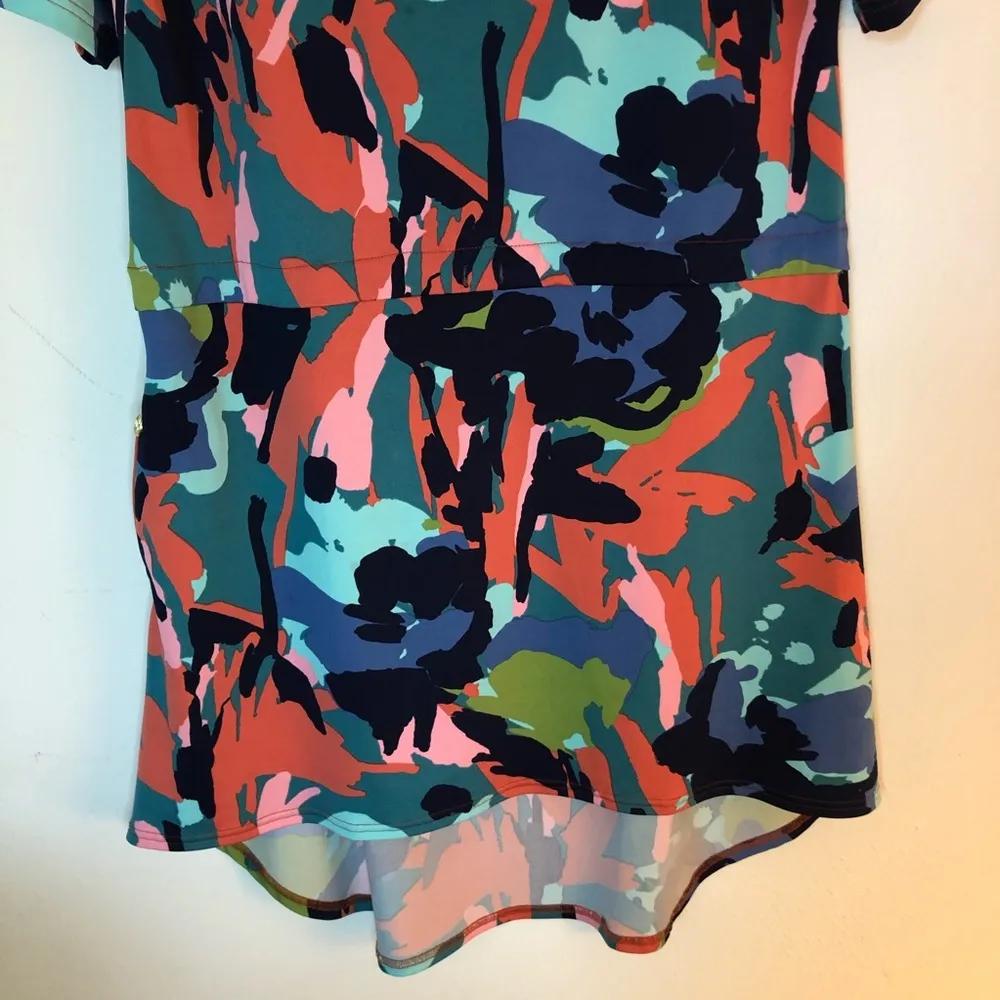 Tracy Negoshian Tunic Dress High Low Sz S GUC Short Sleeves Colorful - Image 6