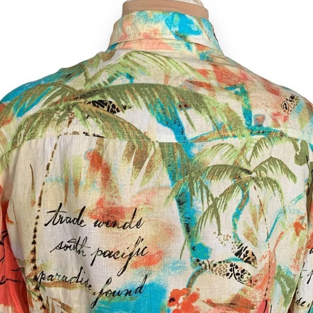Chicos Shirt Multicolor Tropical Flower Animal Print Long Sleeve Linen Collared - Image 6
