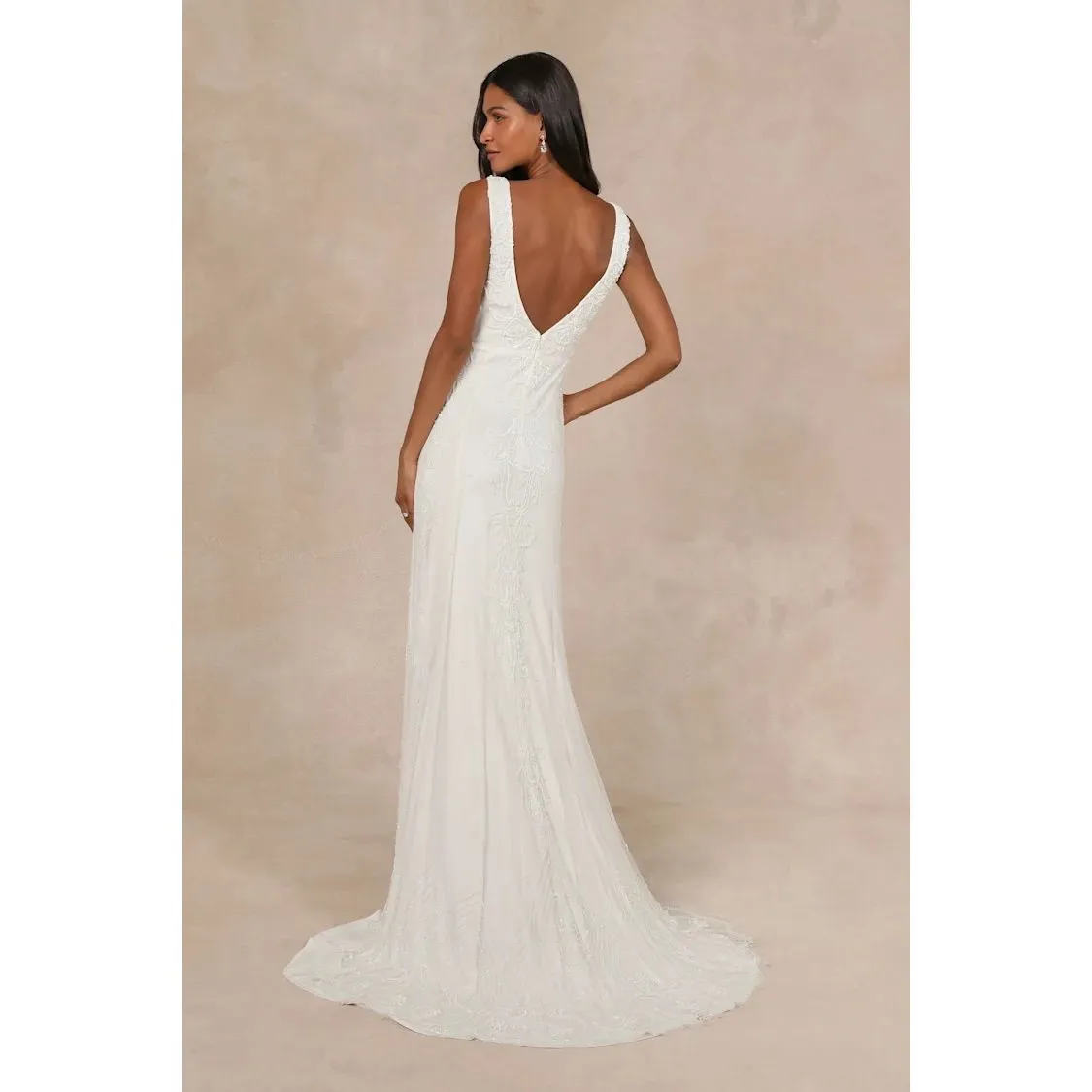 Lulu's Passionate Romance Beaded Sequin Mermaid Wedding Dress in White XL - Image 11