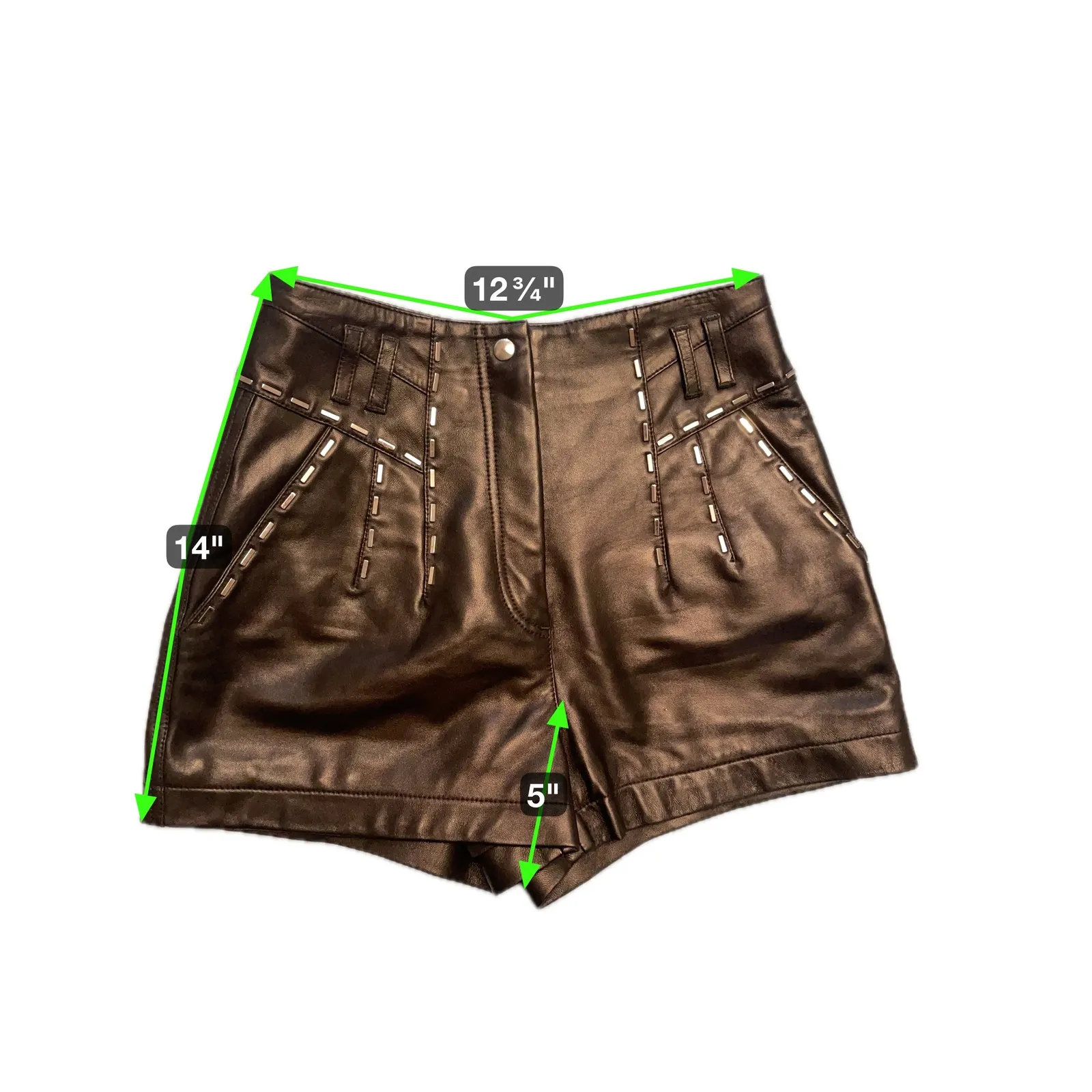 IRO Black Leather Embellished High Waist Shorts Size 34 - Image 3