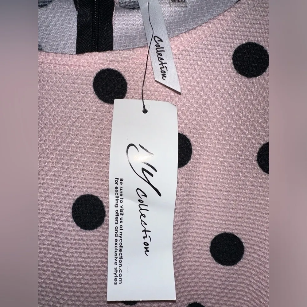 NY Collection sleeveless pink/black Polk a dot zipper back dress - Image 3
