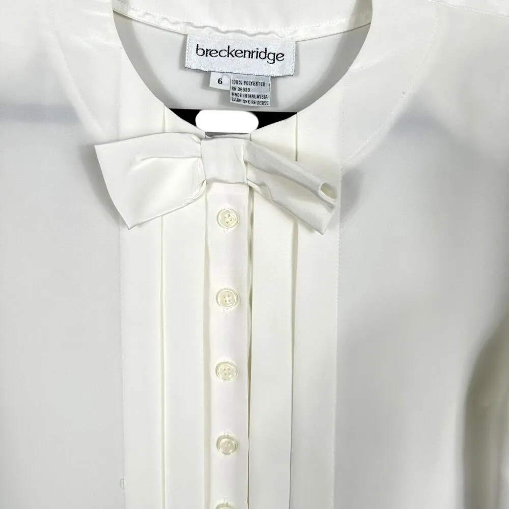 Breckenridge White Button Up Pleated Look Top with Bow Size 6 - Image 4