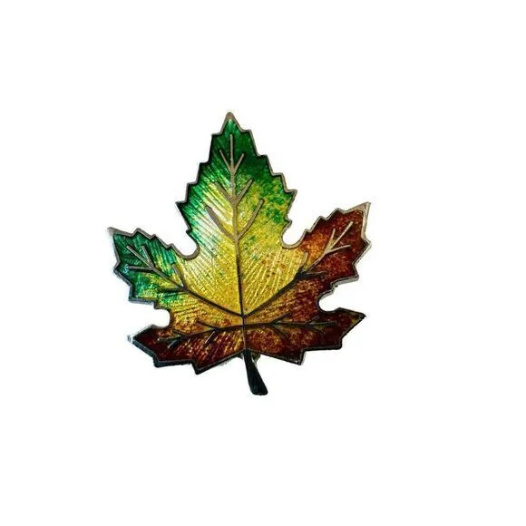 Sterling Silver Enamel Canadian Autumn Colorful Maple Leaf Brooch Pin Vintage‎ - Image 8
