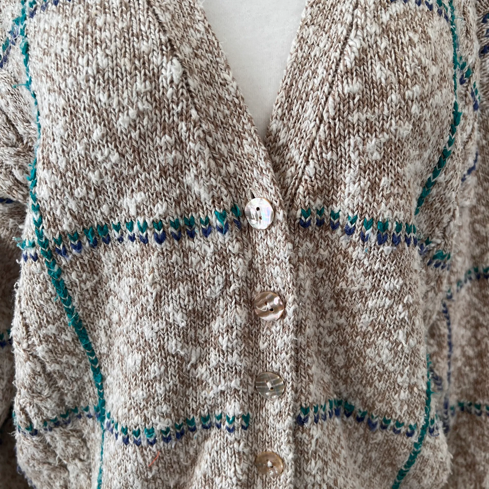 Vintage Button Down Linen Cardigan Tan - Image 3