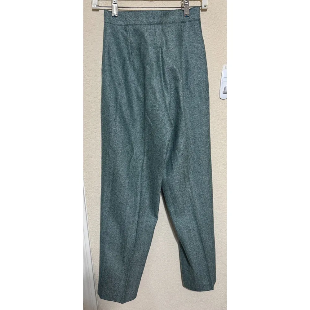 VIntage All Week Long Wool Dress Pants Womens 4P green herringbone pleated - Image 5