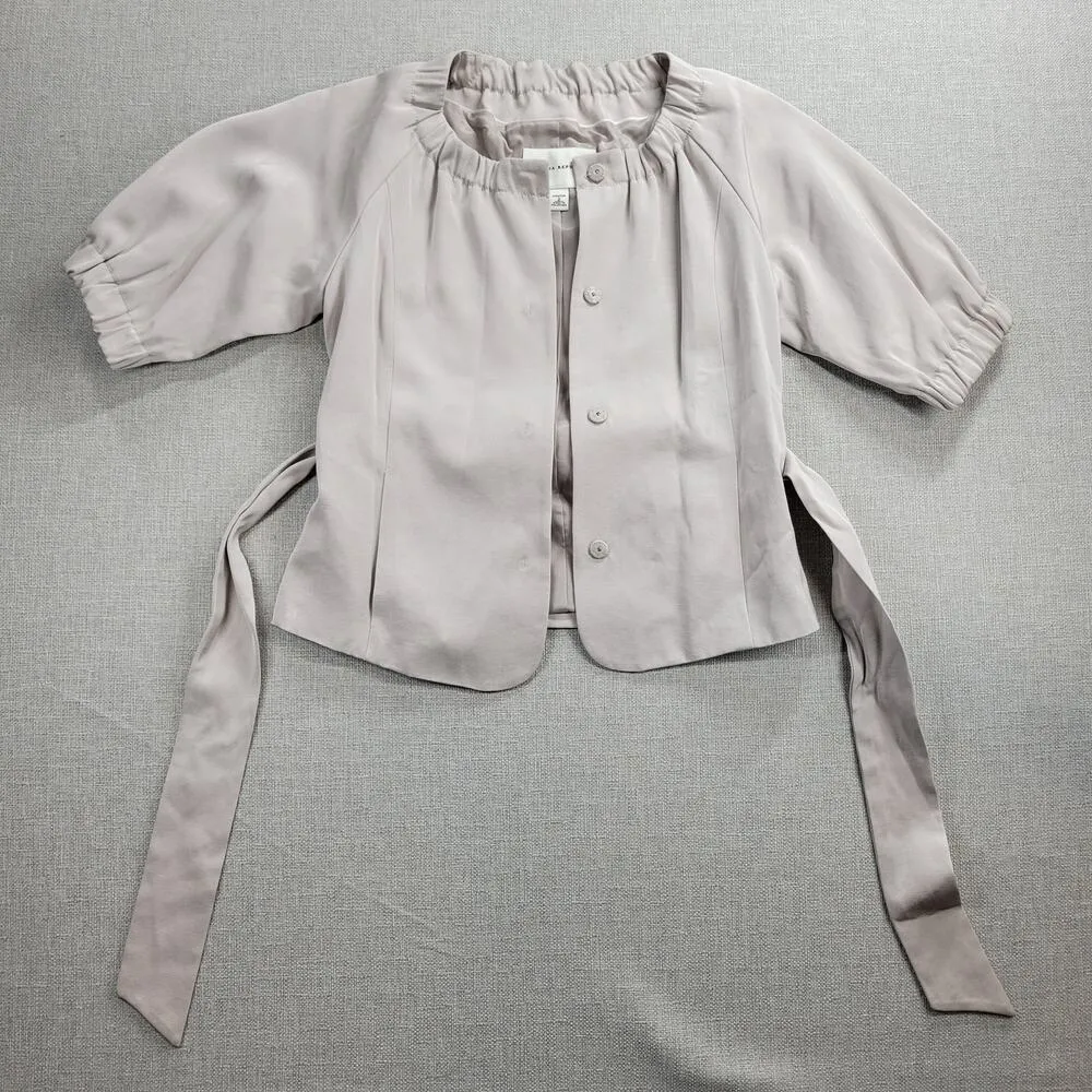 Banana Republic Womens Jacket Size 2 Beige Tan Puff Sleeve Belted Button Front - Image 2