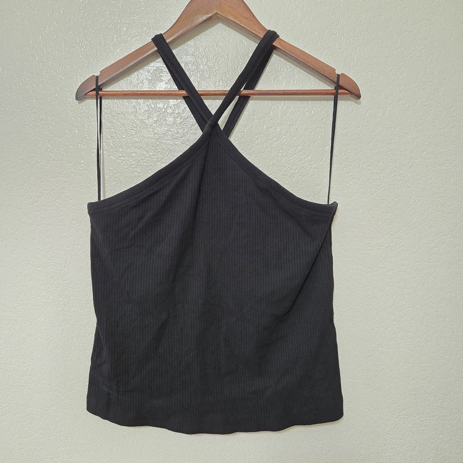 Old Navy Ribbed Fitted Halter Tank Top Women XL Black W/ Built-in Bra Brami - Image 2