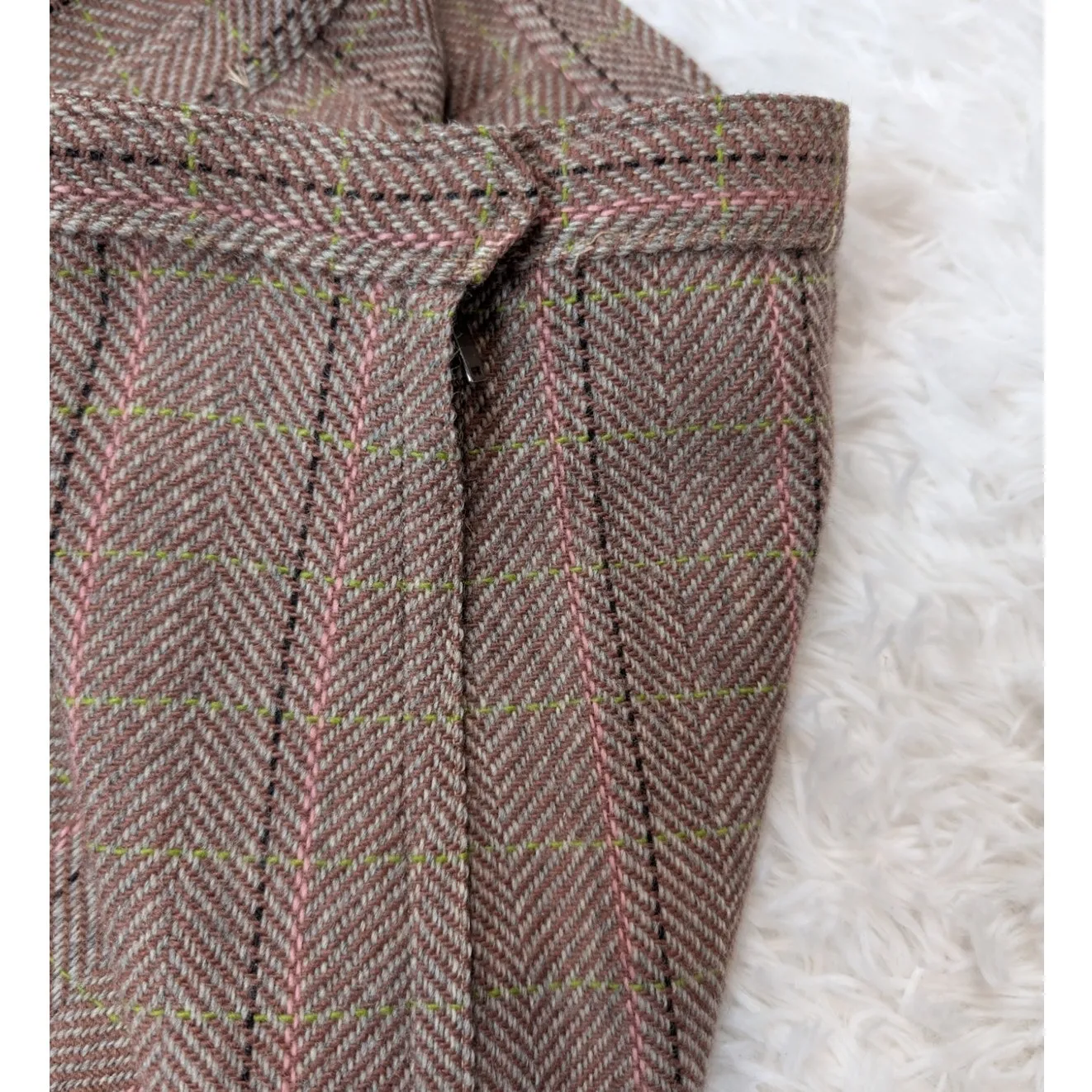 Vintage 1990s Tweed A-Line Skirt Brown Pink Green Plaid Wool Blend - Image 8