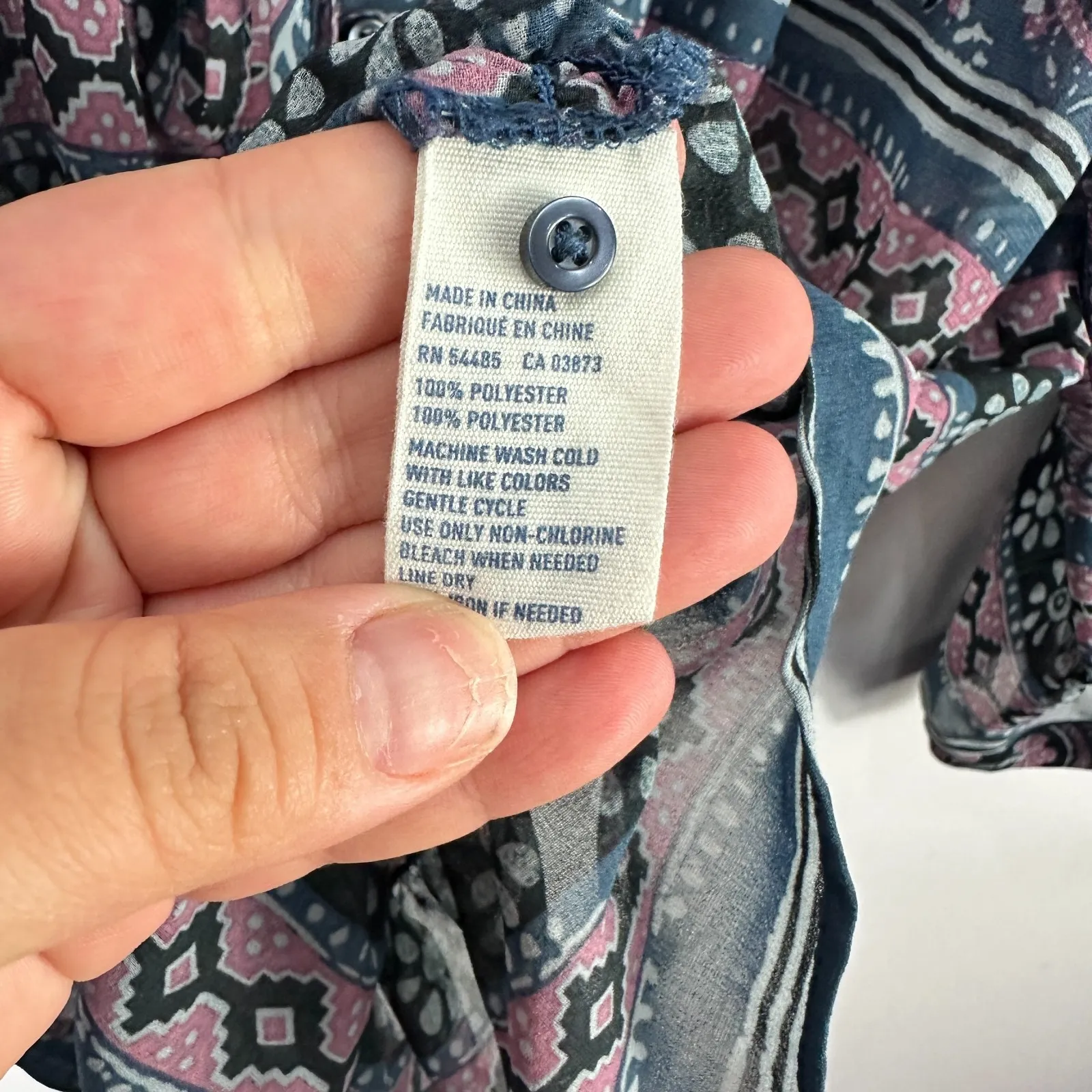 American Eagle Top M Blue Pink Boho Paisley Peasant Blouse Ruffle Hem‎ Festival - Image 6