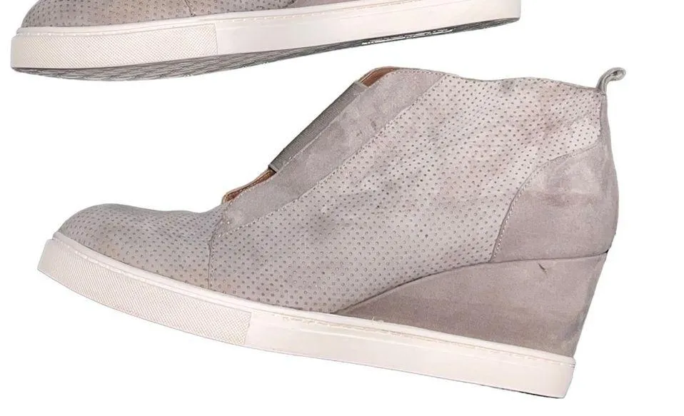 Linea Paolo Felicia Gray Perforated Suede Wedge Sneaker Booties Size 9.5 - Image 4