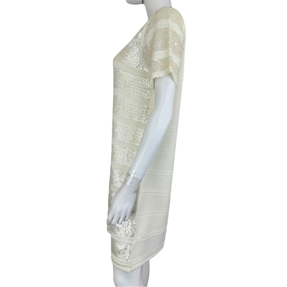 Catherine Malandrino Cream Sequined Sweater Dress Size M - Image 3