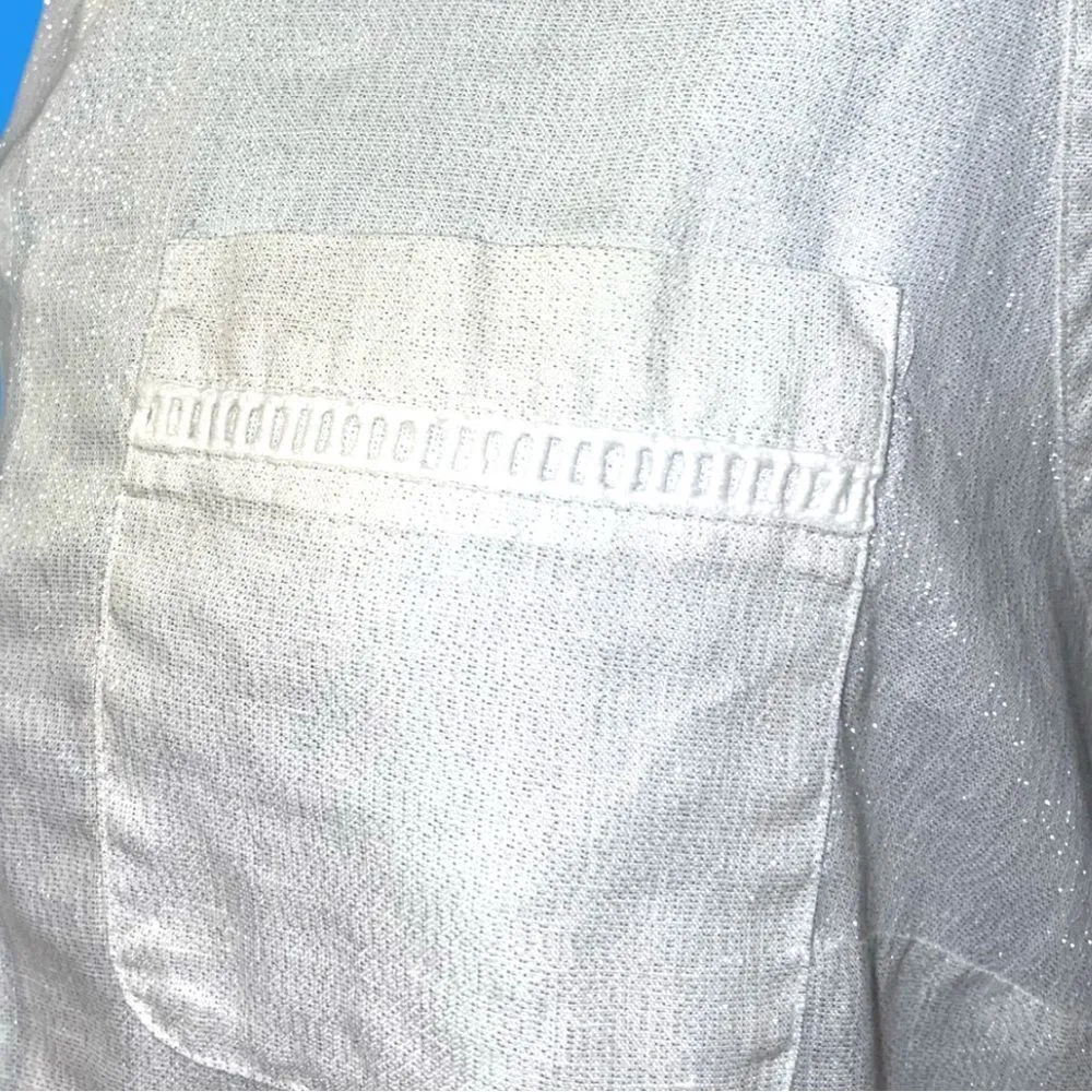 Chicos white sleeveless blouse with silver threaded blend design . - Image 3