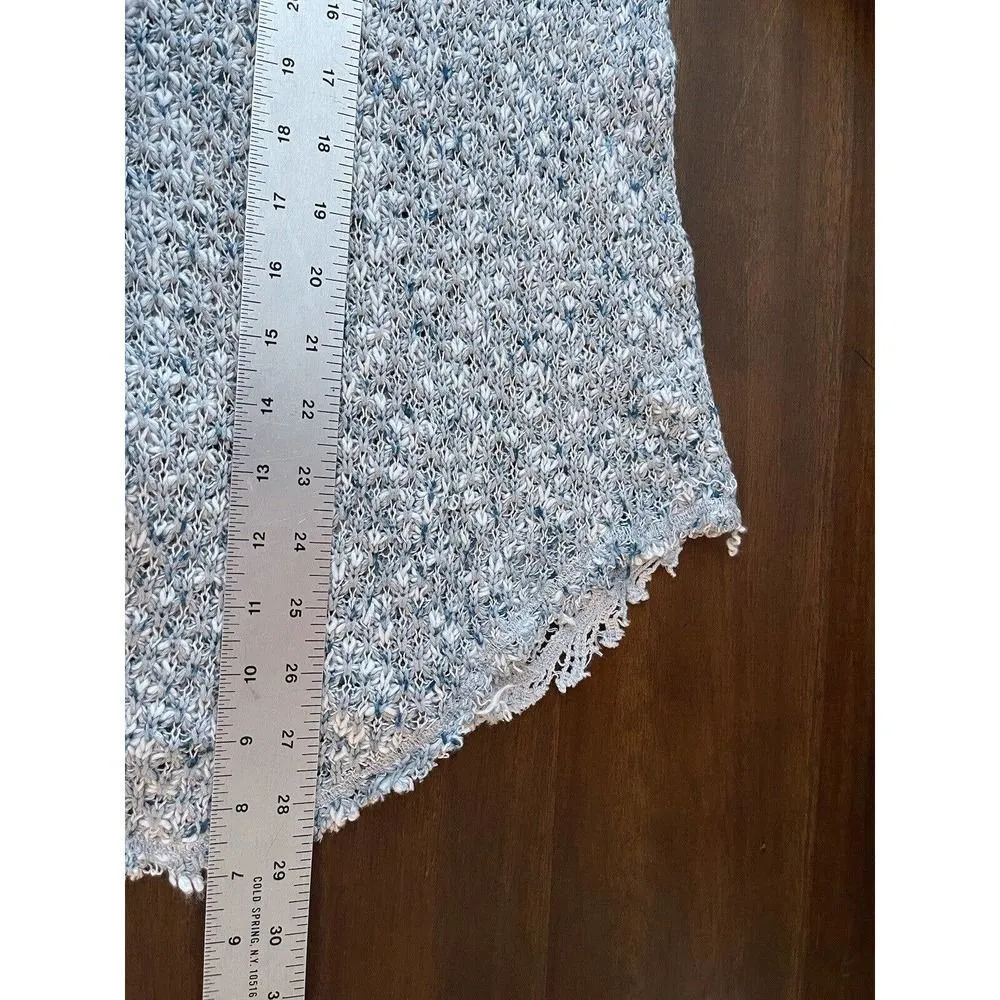 Free People Sweater Pullover Loose Open Knit Crochet Lace Back Blue Gray Small - Image 6