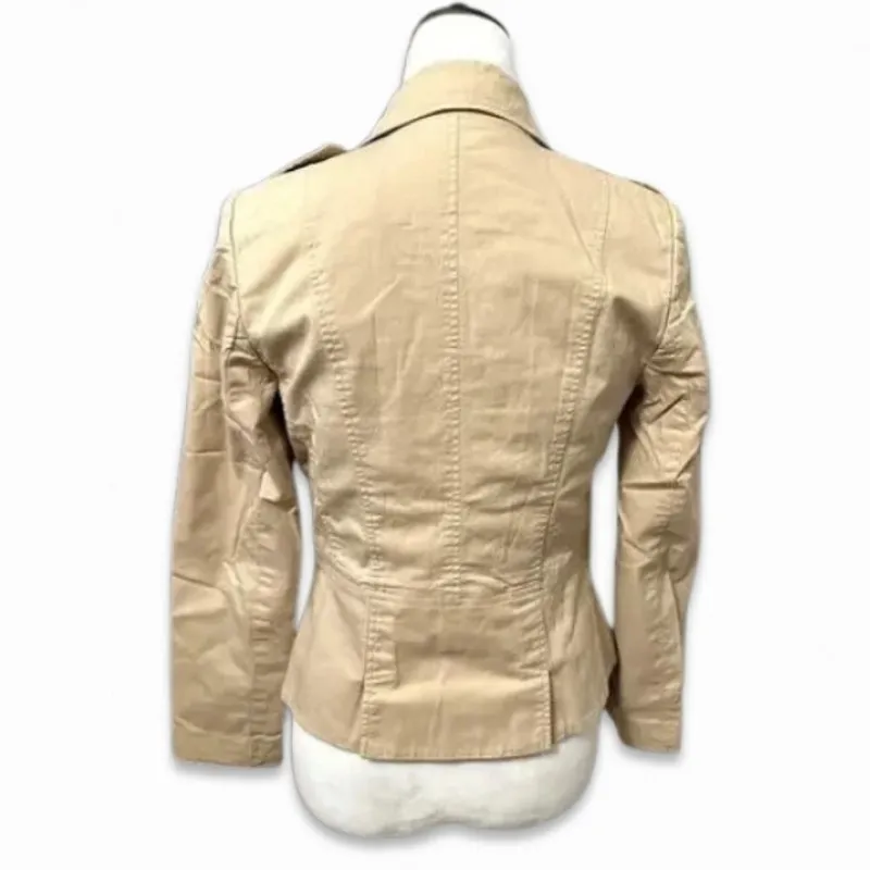 Apostrophe Classic Jacket Flap Pockets Epaulettes Button Front Stretch Beige W 2 - Image 4