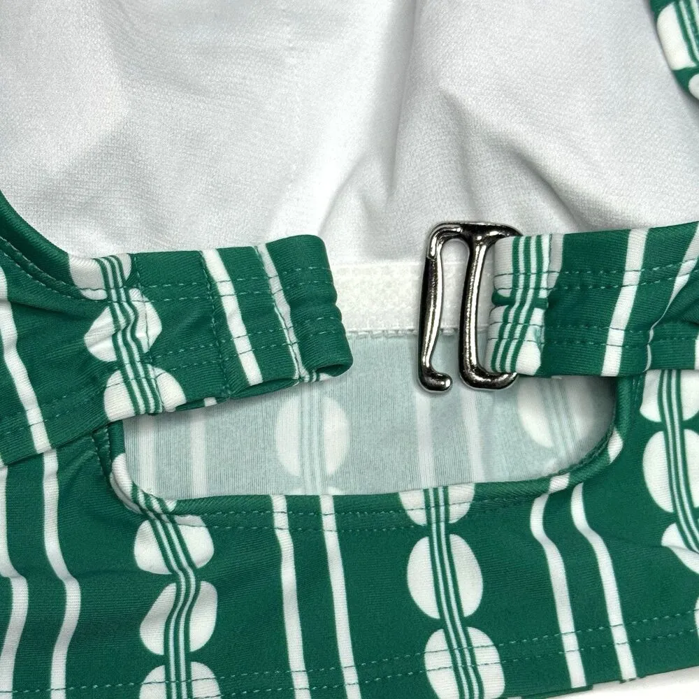Kona Sol Longline Bikini Top Green White Global Print Women's Size M 8 - 10 New! - Image 9
