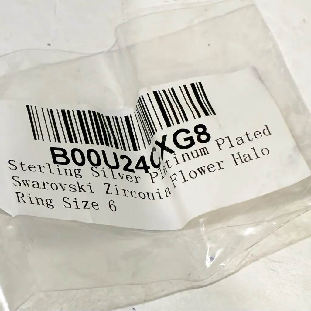 Swarovski Sterling Silver‎ 925 Platinum Flower Halo Ring Band Set Size 6 NEW - Image 3