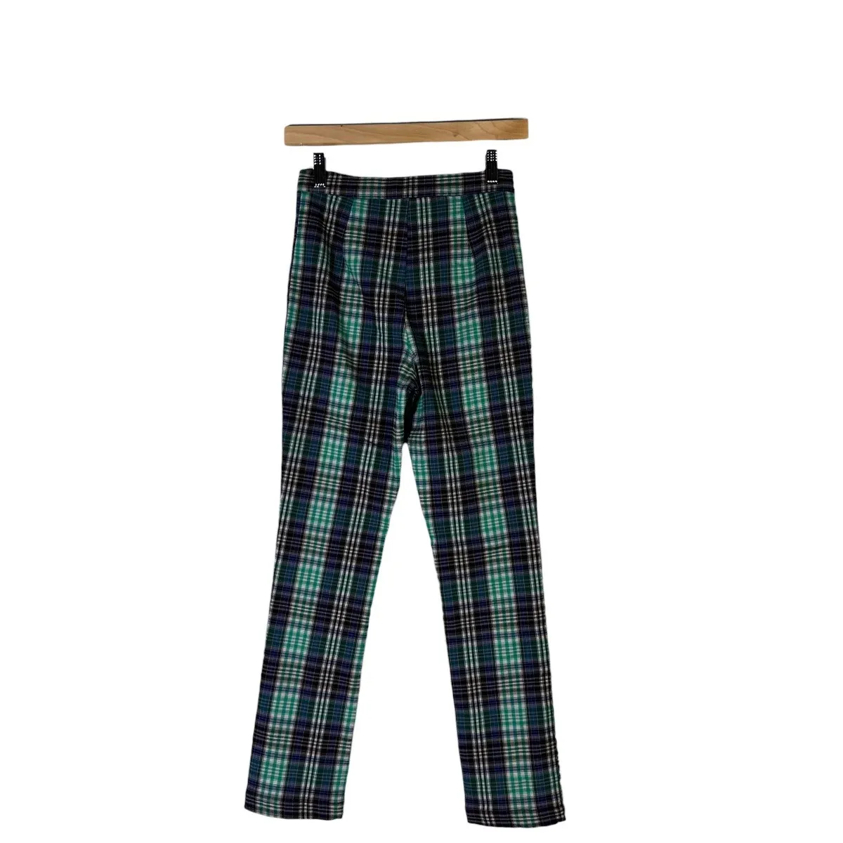 Urban Outfitters Plaid High Rise Skinny Pants Womens 4 Green Plaid Split Hem 90s - Image 5
