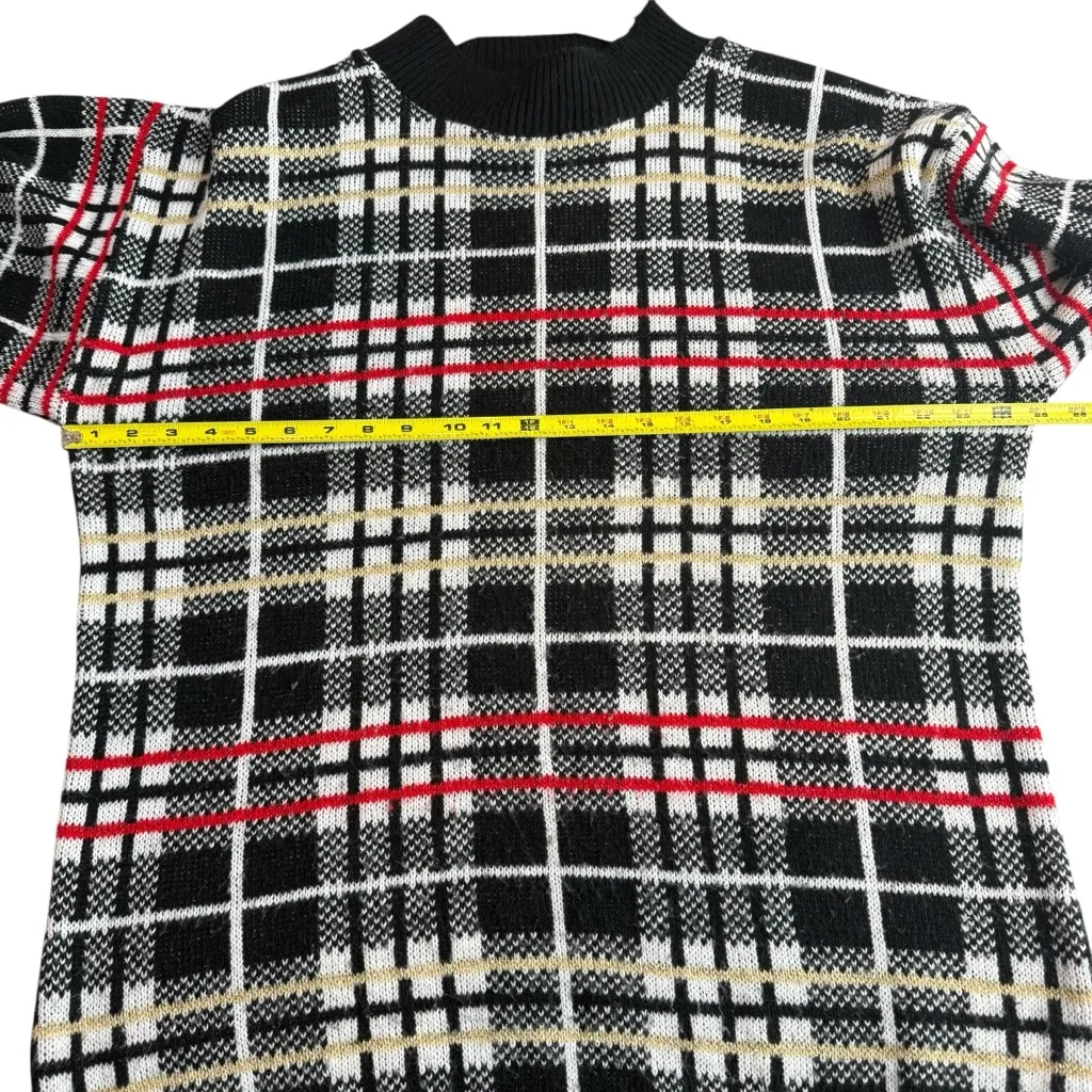 Vintage Windowpane Plaid Grandpa Sweater Black Red Gold Sparkle Eclectic Size L Size L - Image 8