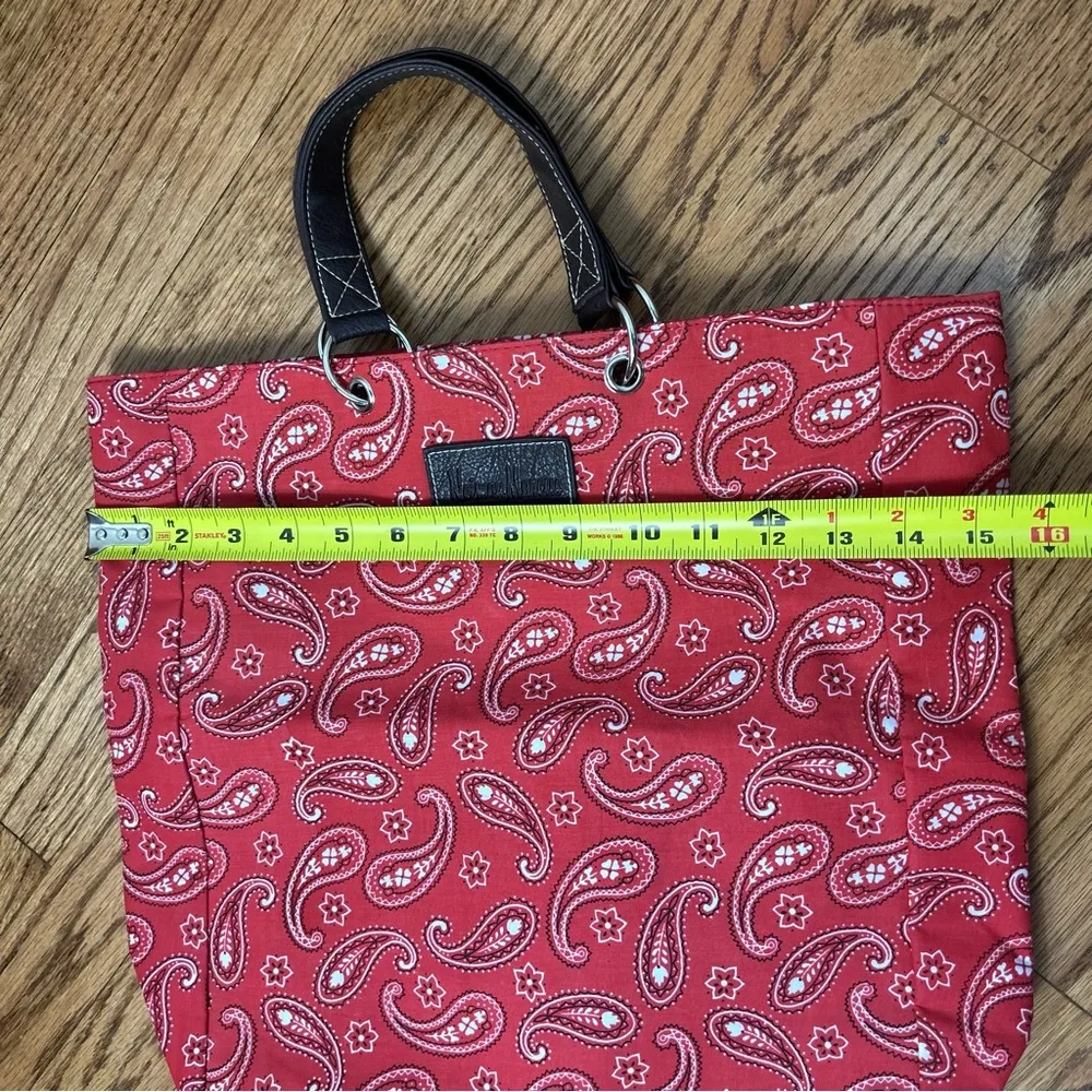 Neiman Marcus Red Paisley Bandanna Print Farmhouse Country Tote Bag - Image 9