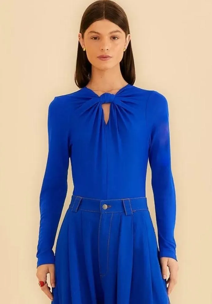 FARM Rio  BRIGHT BLUE LONG SLEEVE BODYSUIT SIZE XS - Image 2