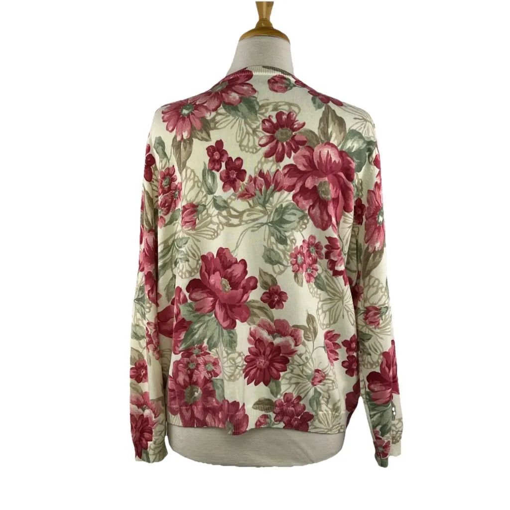 Alfred Dunner Sz L Sweater Womens Long Sleeve Knit Beaded Sequins Pink Flowers - Image 5