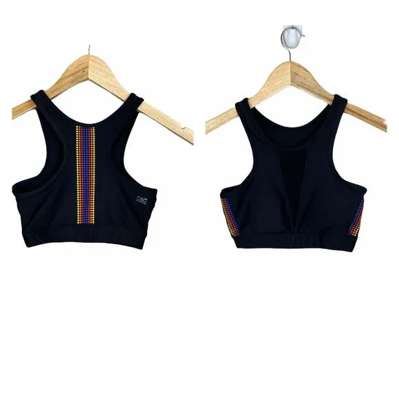 C&C California Black Mesh Stripe Sports Active Rainbow Bra XS - Image 2