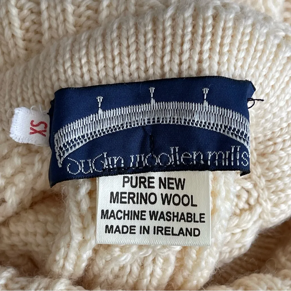 Woollen Mills Merino Wool Fisherman Cable Knit Turtleneck Sweater Sz XS Ireland - Image 7