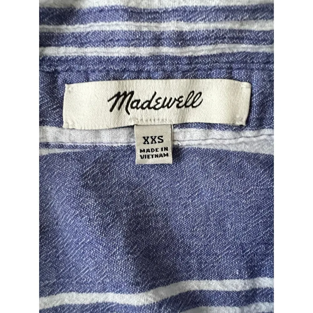 Madewell Central Shirt In Highley Stripe Button Up Blue/White Womens XXS Blouse - Image 6
