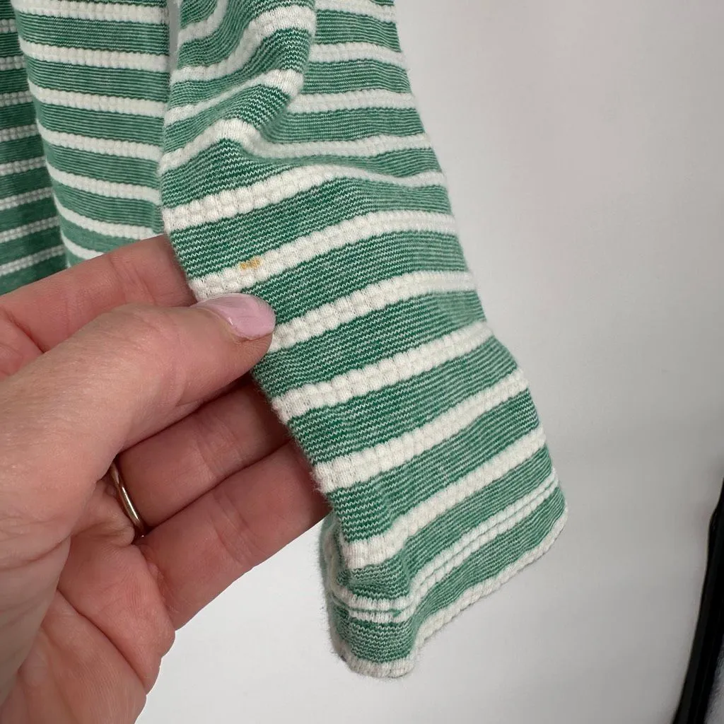 Lands' End Women’s Kelly Green Striped LS Top‎ W/ Chest Pocket Textured Size L - Image 9