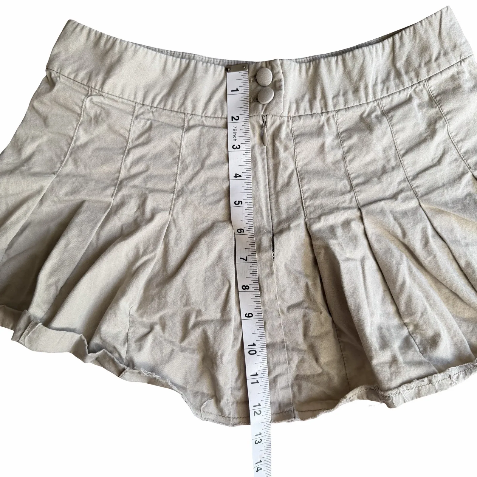American Eagle Mini Skirt Women’s Size 4 Khaki Pleated Raw Hem Y2K Low Rise Read - Image 6