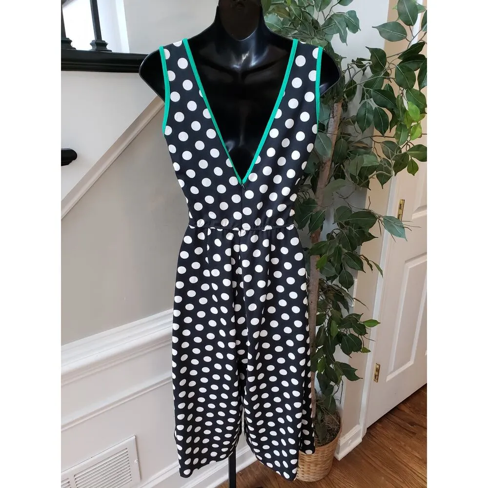 Free Option Jumpsuit Womens Small Black Polka Dot Wide Leg Loose Fit Back Zip - Image 3