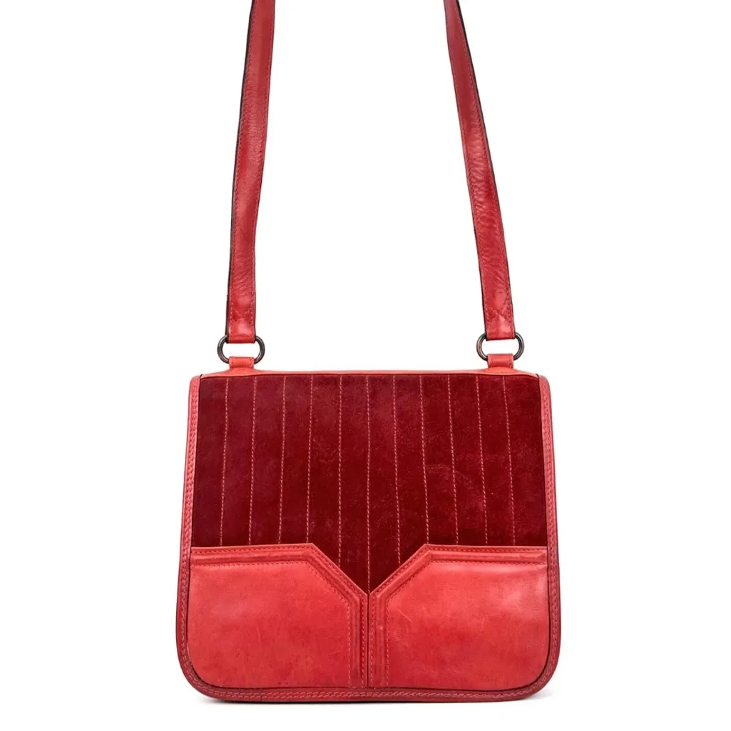 YSL YVES SAINT LAURENT Leather & Suede Art Deco Front Flap Messenger Bag COA - Image 4