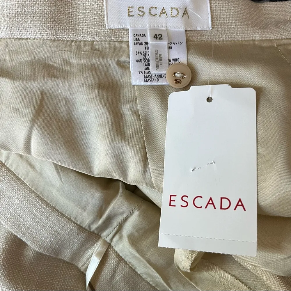 Escada Skirt Creamy Tan Silk & Wool Blend Pencil Skirt Sz EU 42 NWT Neutral - Image 9