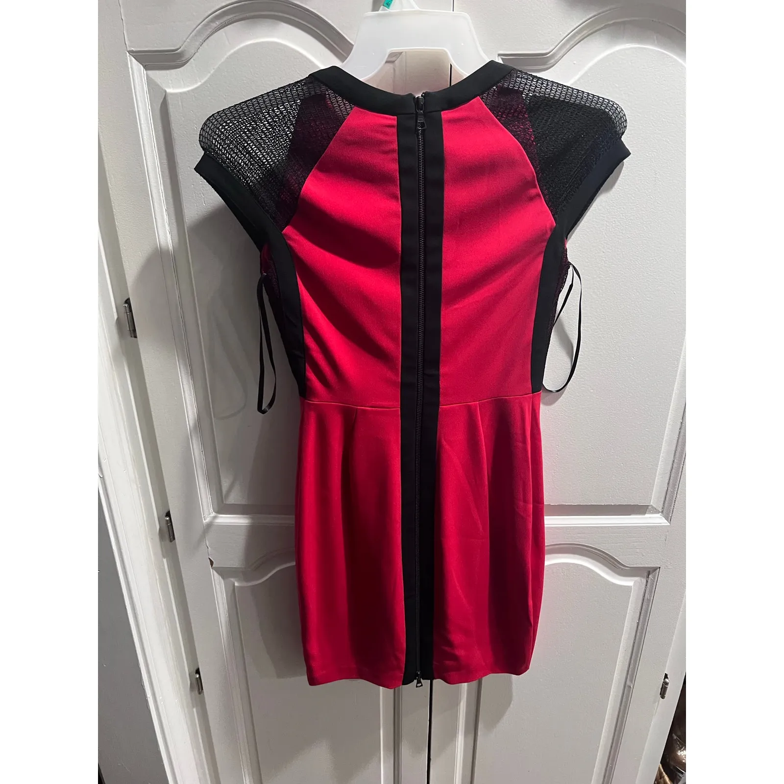 Caché Women’s Red Black Mesh Bodycon Cocktail Mini Dress Size 0 NWT - Image 7
