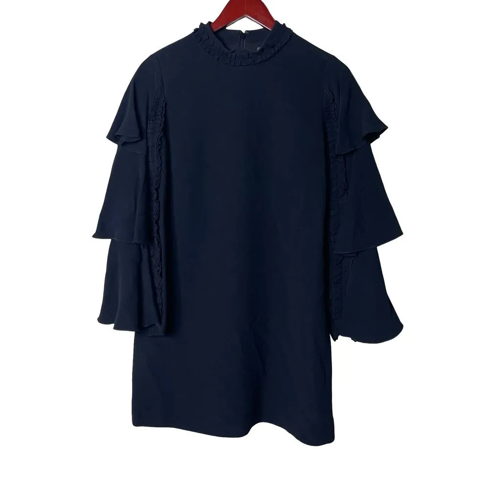 Alexis Black Marianne Tiered Bell-Sleeve Crepe Mini Dress Ruffled Trim Medium M - Image 3