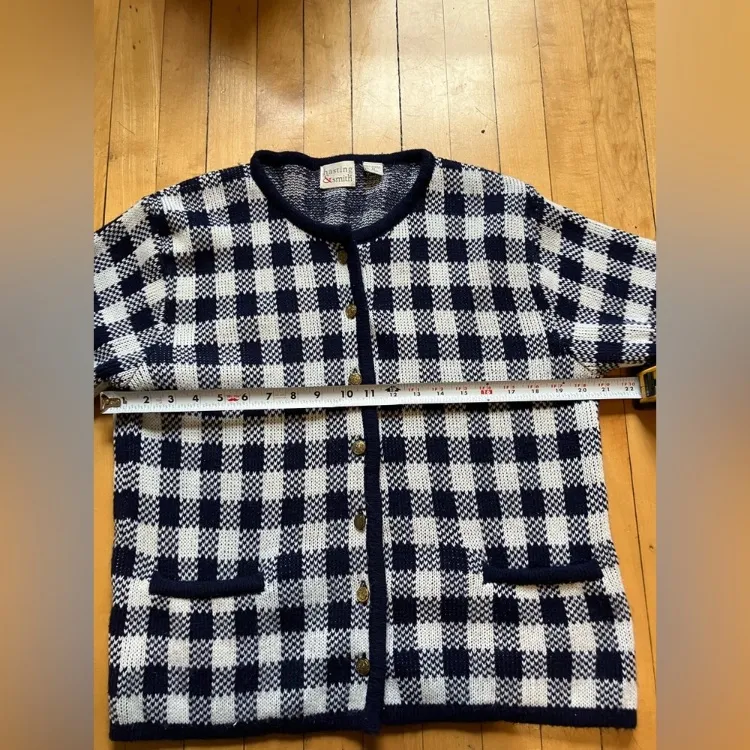 Vintage Hasting & Smith Gingham Blue Cardigan Size M - Image 4