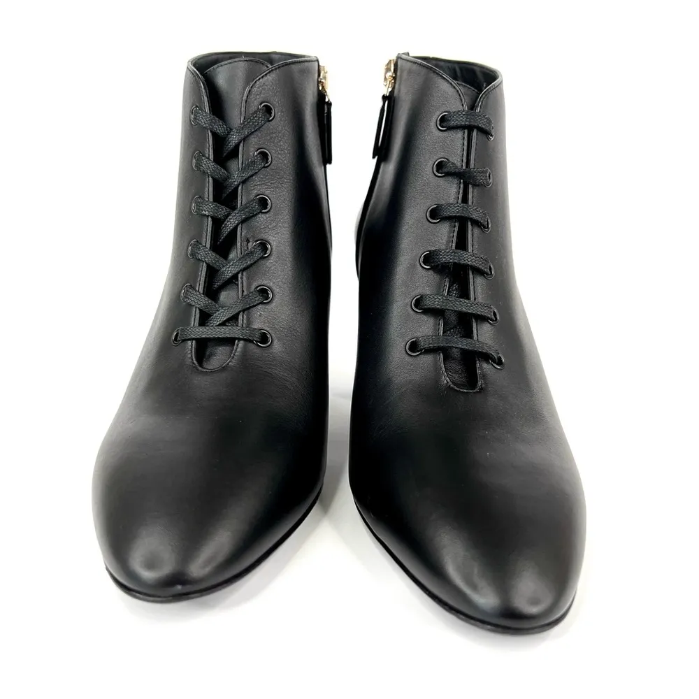 SALVATORE FERRAGAMO Antila Lace Up Black Leather Side Zip Ankle Boots Size 9.5 - Image 4