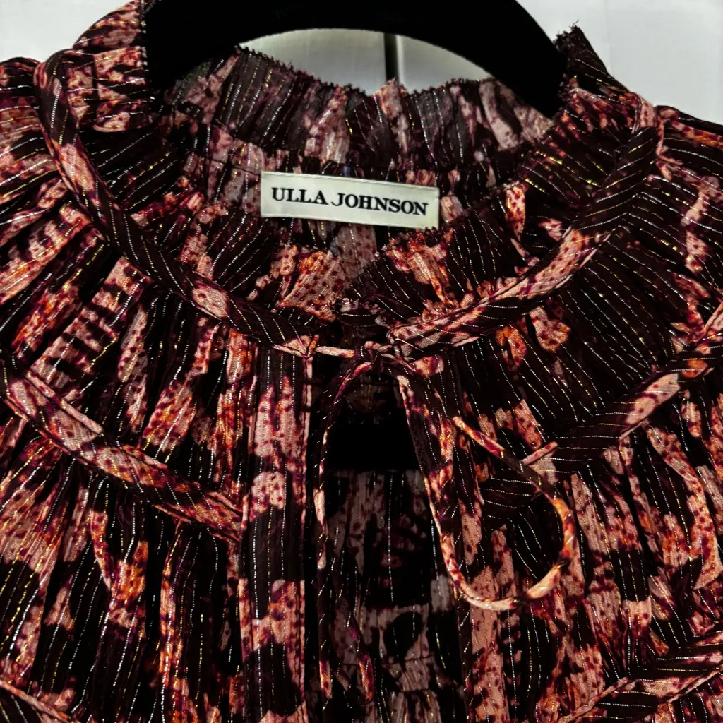 Ulla Johnson Bordeaux Yulia Printed Metallic Blouse Top Size 2 Fall Autumn - Image 7