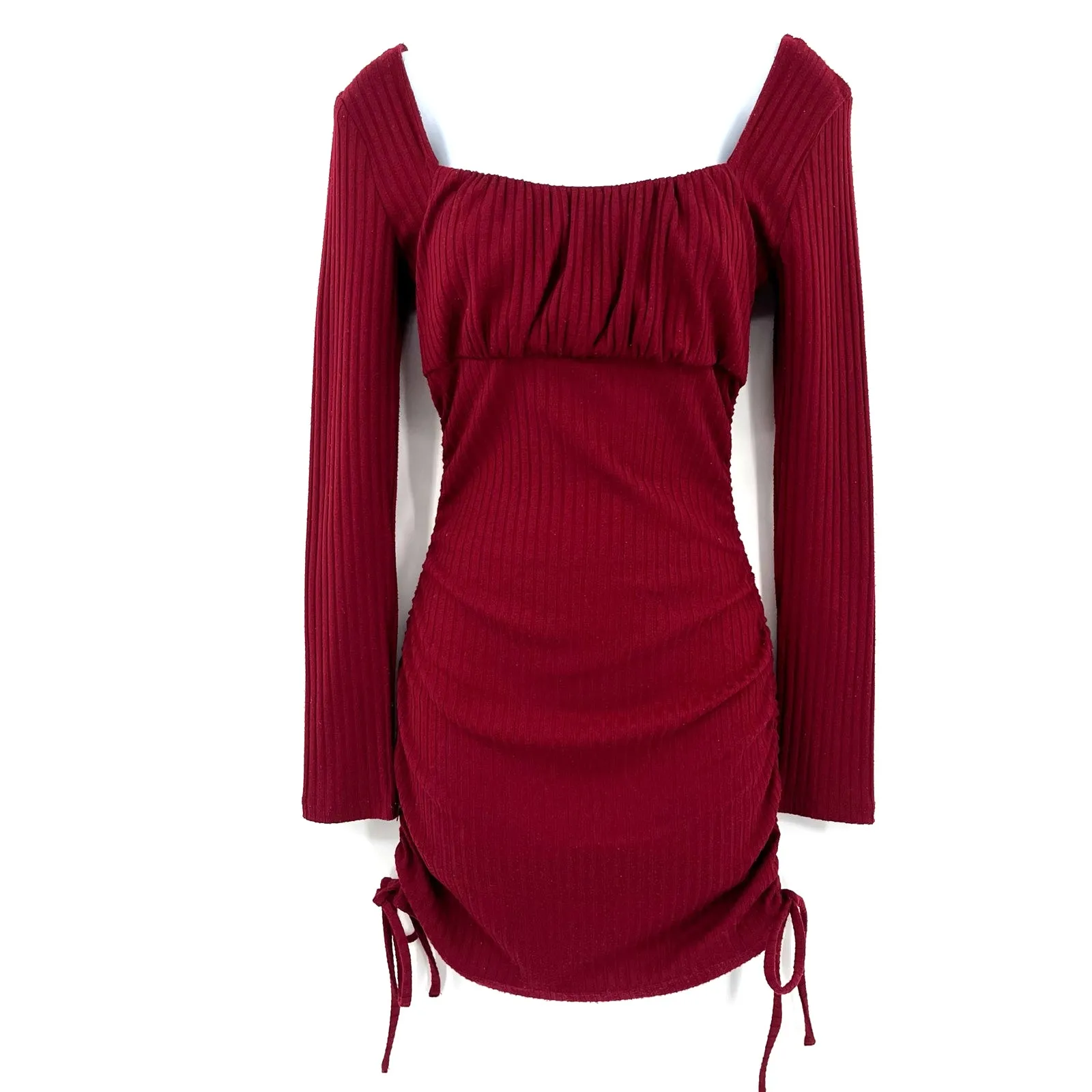 Y2K Milkmaid Ribbed Bodycon Dress Sz XS Ruching Festival Clubwear Coquette Party - Image 12