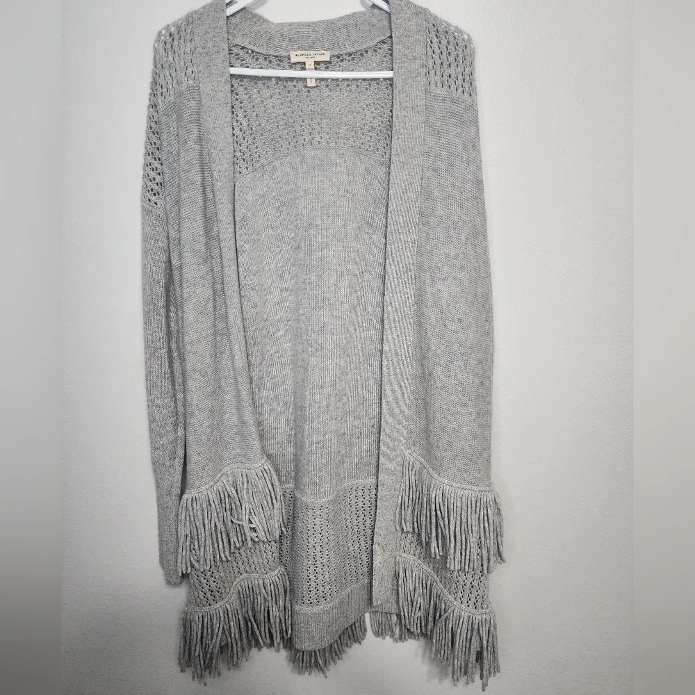 Rebecca Taylor Knit Fringe Cardigan Cashmere Blend Sweater in Gray Size M - Image 2