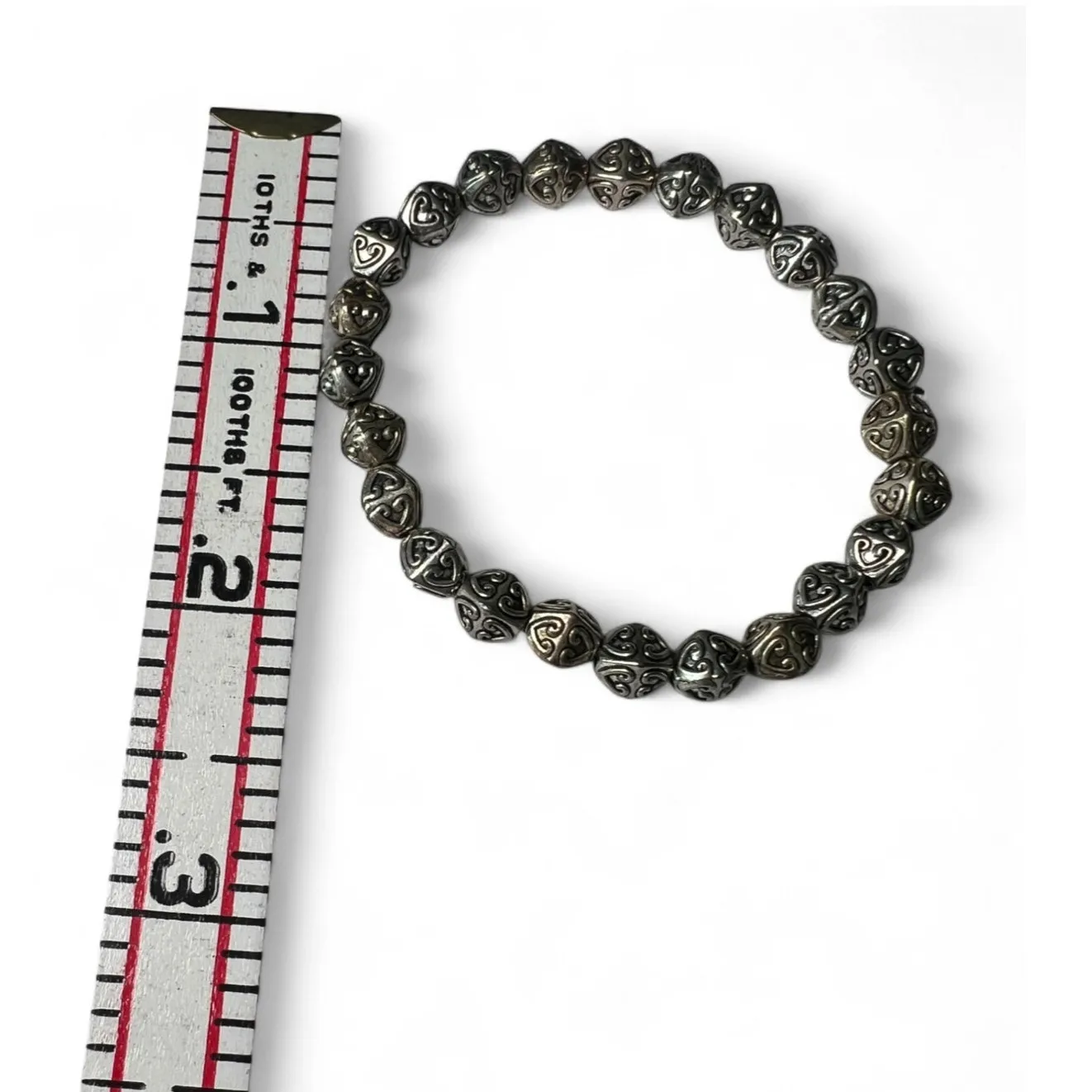 Brighton Meridian Stretch Bracelet-Silver Tone Beads Hearts Women's Jewelry - Image 2
