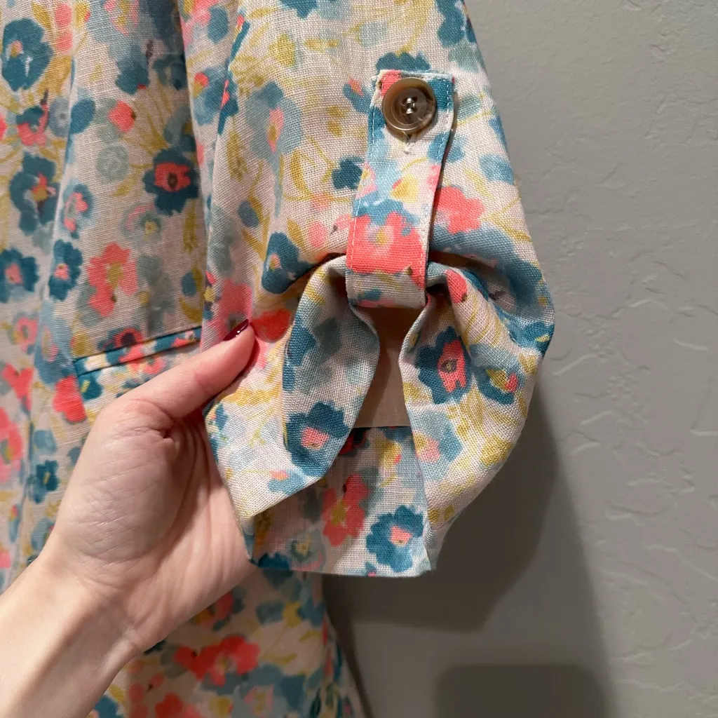 NWT Fate Floral Meet Me in Paris Blazer Jacket‎ Small Open Front Linen Cotton Pink - Image 9