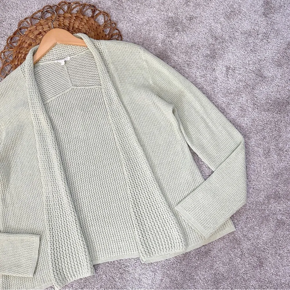 Eileen Fisher Cardigan Chunky Knit Sweater Open Front Cotton Mint Green Size M - Image 4