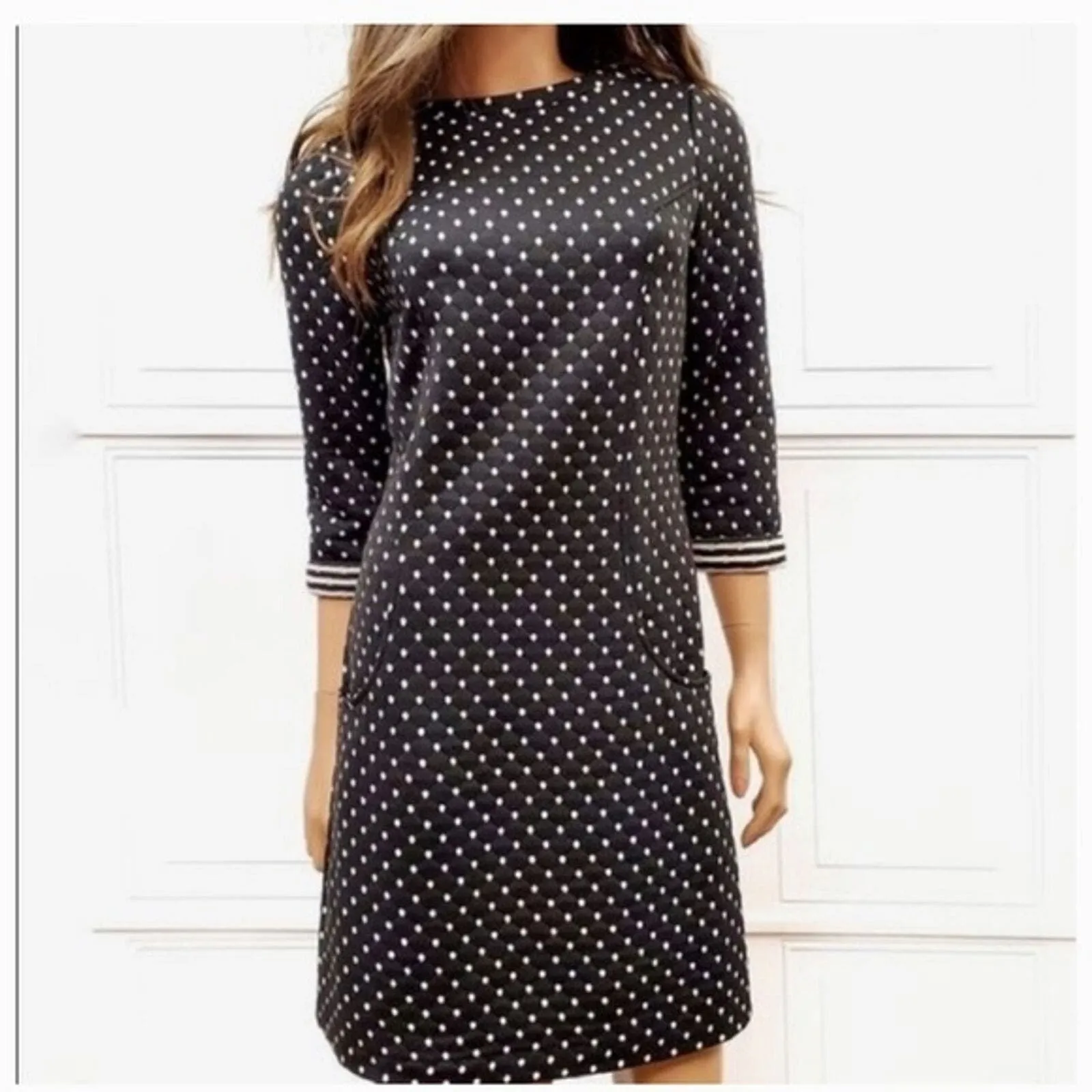 Boden Dress Womens 6L Navy Blue White Polka Dot Sheath Quilted Novelty Bohemian‎ Size 6 - Image 8
