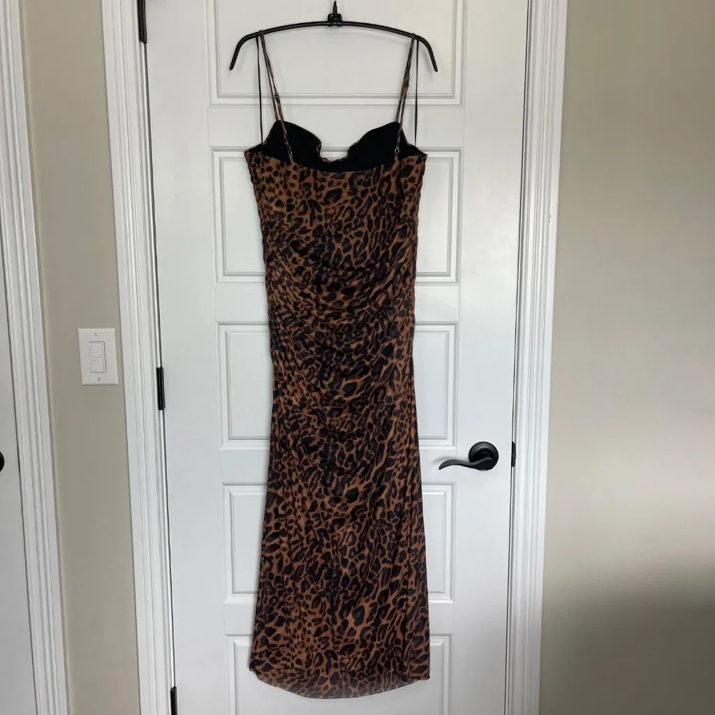 Zara Leopard‎ Print Midi Dress Women's Size XXL Ruched Tulle Fully Lined NEW - Image 4